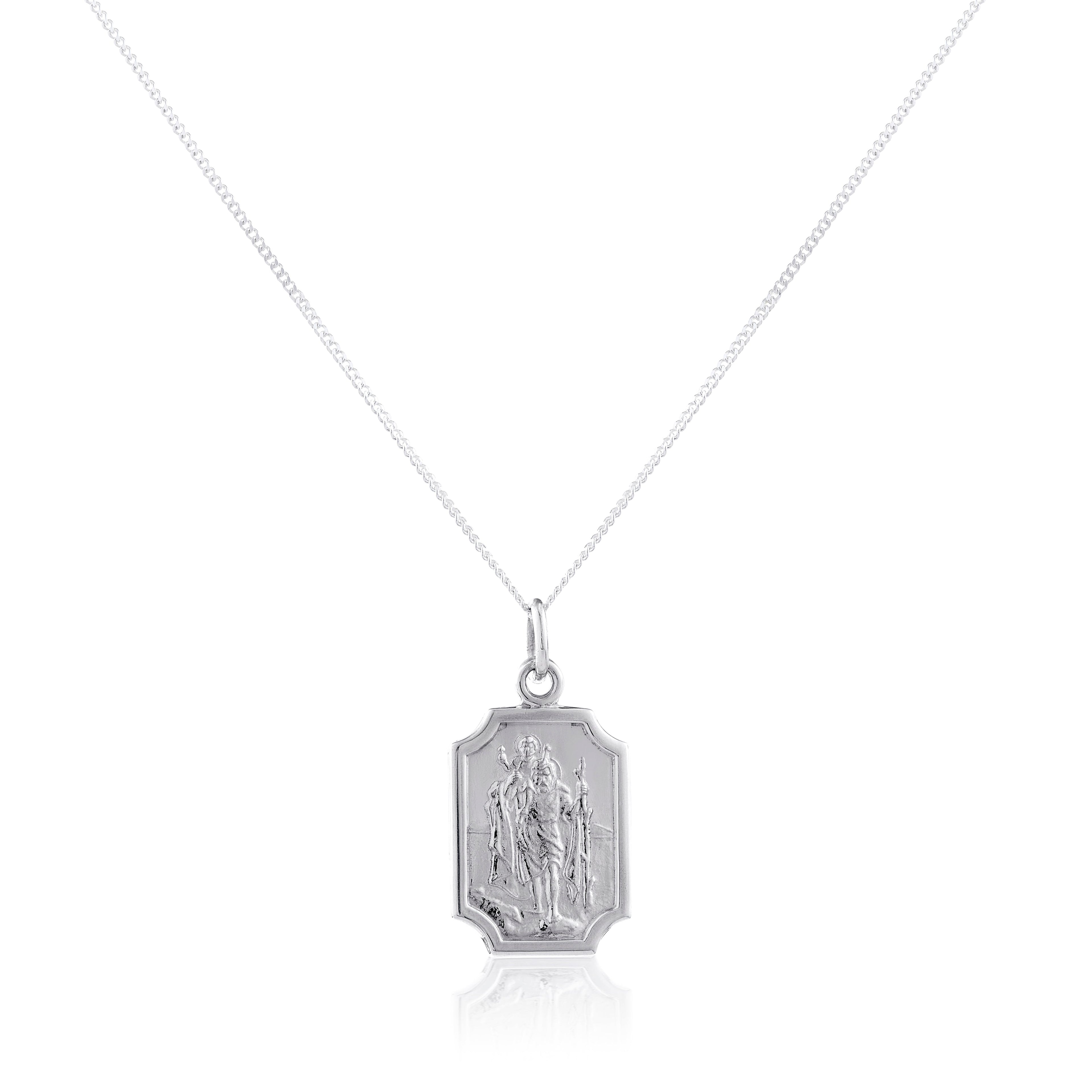 Kleiner Anhänger aus Sterlingsilber mit Heiligen-Christophorus-Plakette – 16–22 Zoll