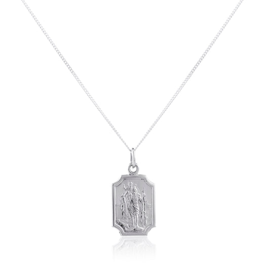 Kleiner Anhänger aus Sterlingsilber mit Heiligen-Christophorus-Plakette – 16–22 Zoll