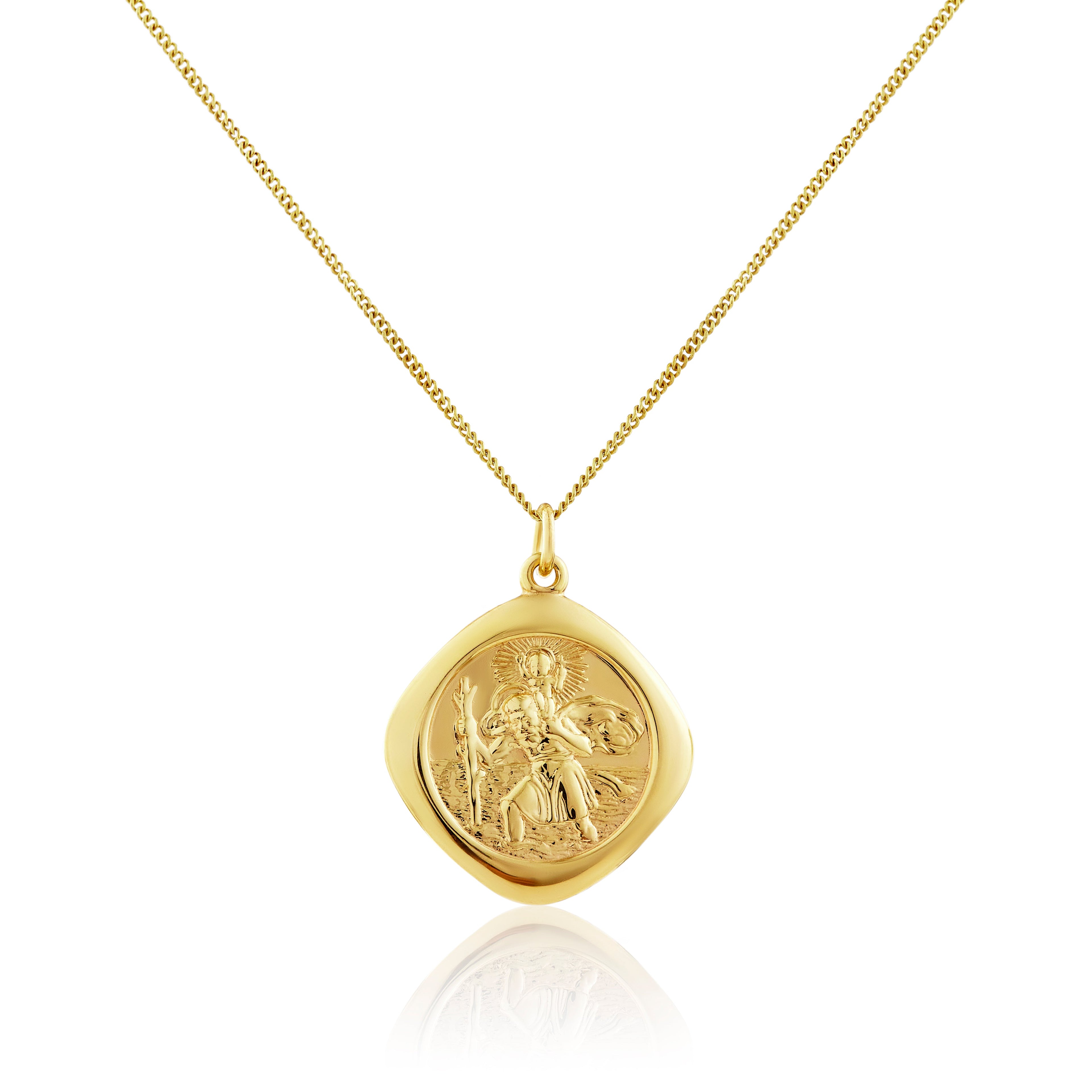 Großer, wendbarer quadratischer Anhänger mit Heiligen Christophorus aus 9 Karat Gold, 40–50 cm