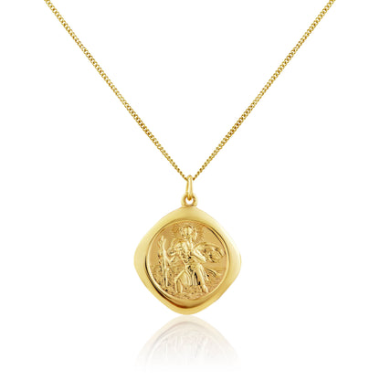Großer, wendbarer quadratischer Anhänger mit Heiligen Christophorus aus 9 Karat Gold, 40–50 cm