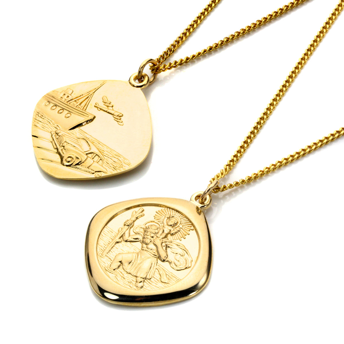 Großer, wendbarer quadratischer Anhänger mit Heiligen Christophorus aus 9 Karat Gold, 40–50 cm