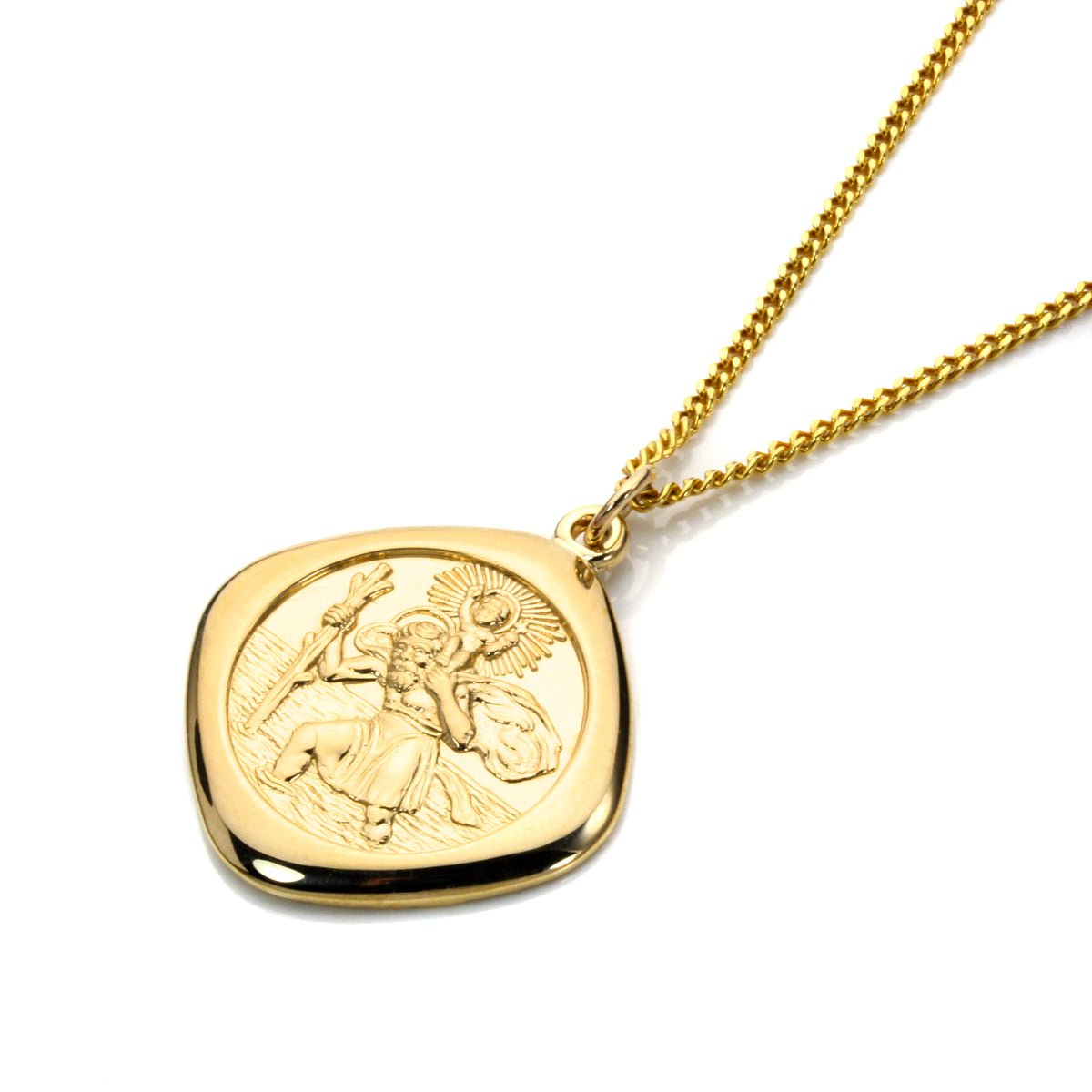 Großer, wendbarer quadratischer Anhänger mit Heiligen Christophorus aus 9 Karat Gold, 40–50 cm