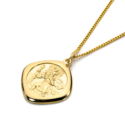 Großer, wendbarer quadratischer Anhänger mit Heiligen Christophorus aus 9 Karat Gold, 40–50 cm