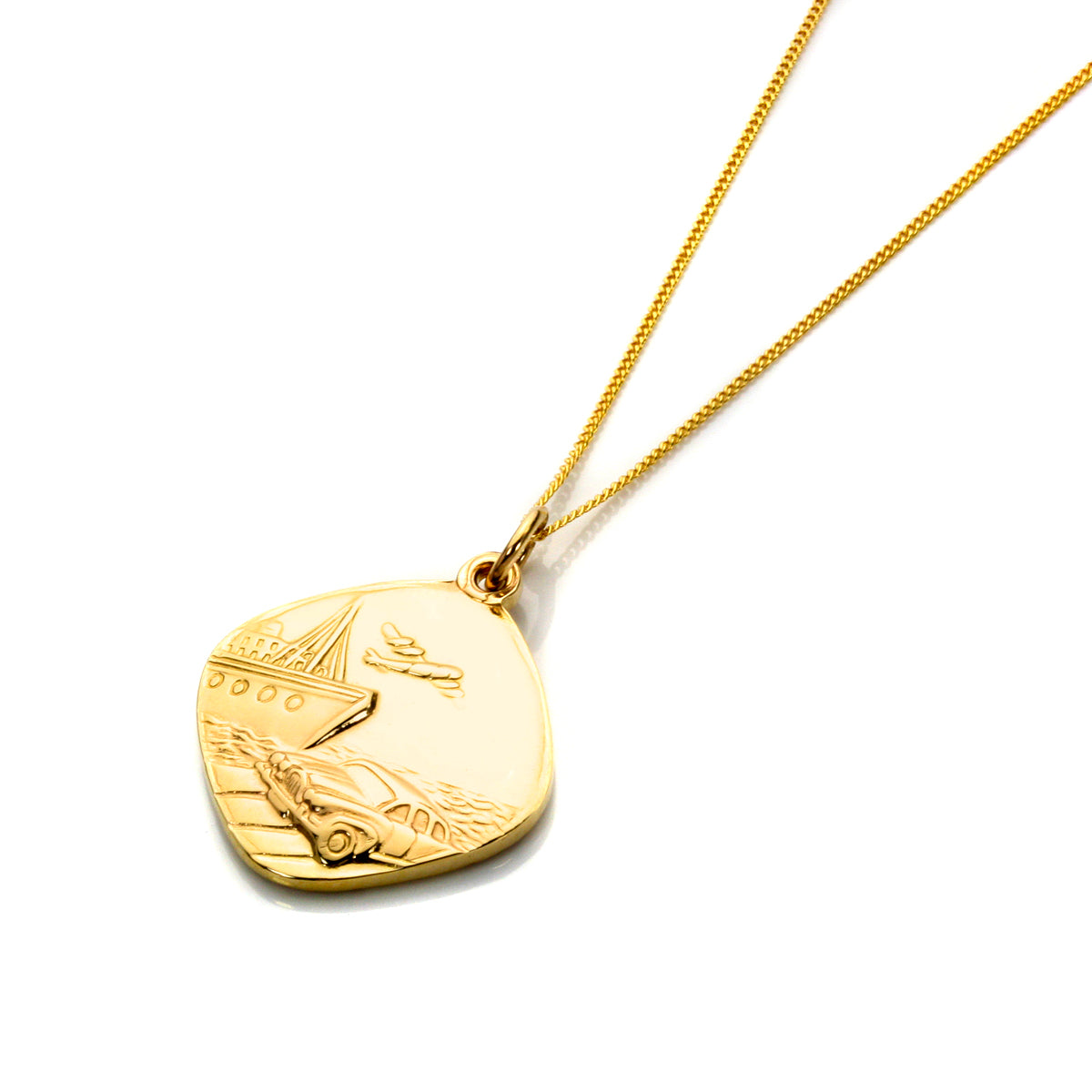 Mittlerer, beidseitig tragbarer Anhänger mit Heiligen Christophorus aus 9 Karat Gold – 16–18 Zoll