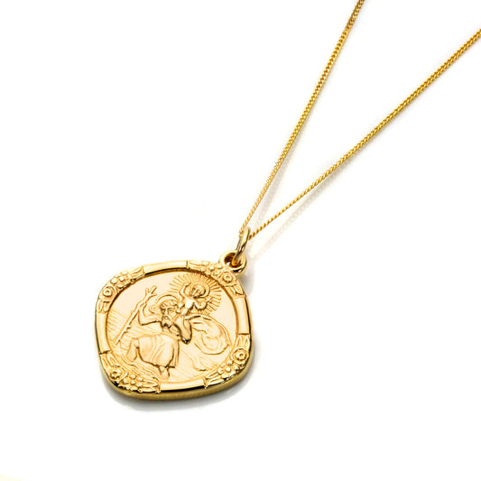 Mittlerer, beidseitig tragbarer Anhänger mit Heiligen Christophorus aus 9 Karat Gold – 16–18 Zoll