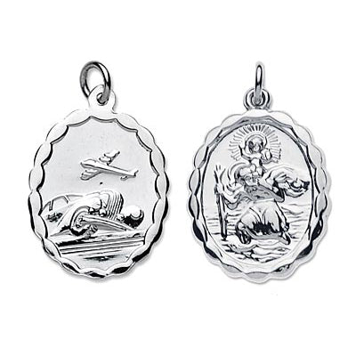 Sterlingsilber Umkehrbar Oval St. Christophorus Anhänger