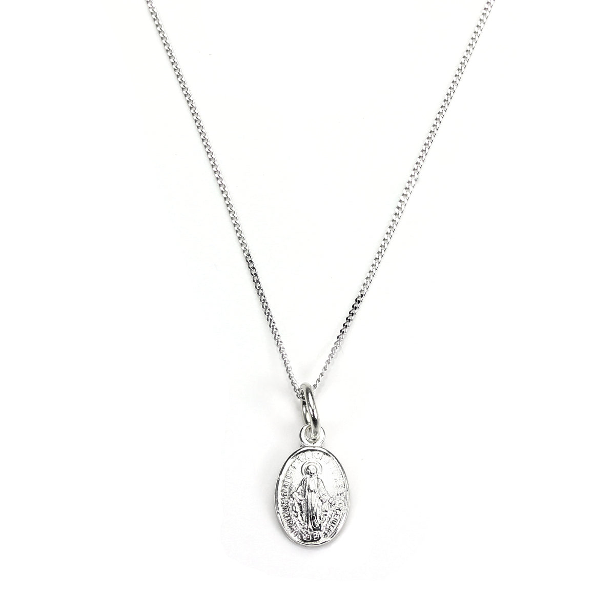 9 Karat Weißgold Miraculous Mary Medaillon Anhänger