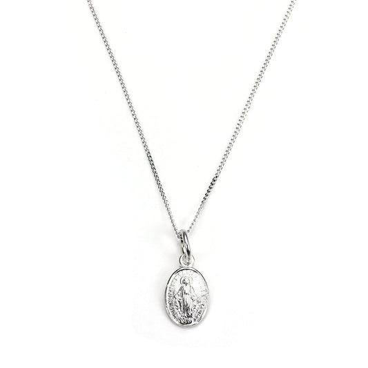 9ct White Gold Miraculous Mary Medal Pendant