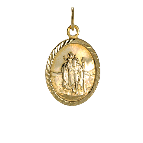 9 Karat Gold Oval St. Christophorus Anhänger
