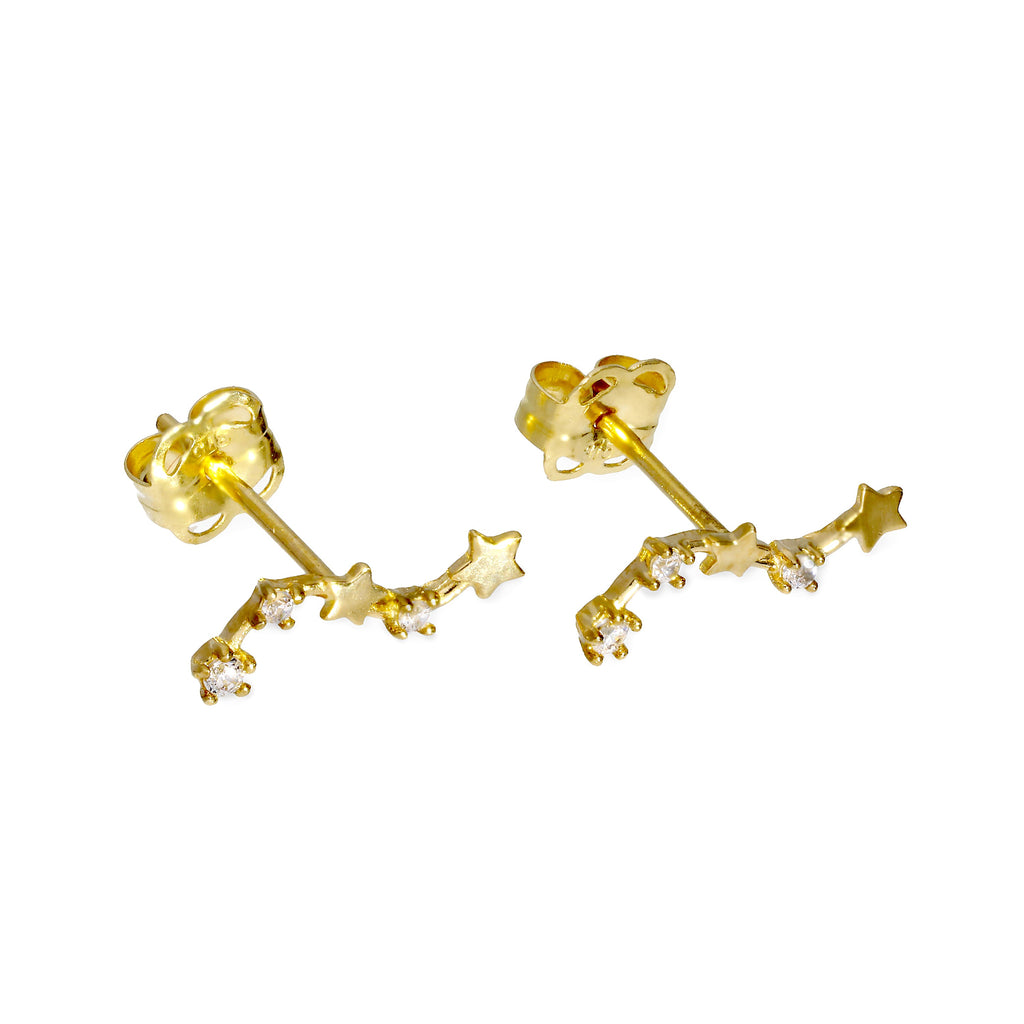 9 Karat Gold & Klar CZ Kristall Sternen Reihe Ohrstecker