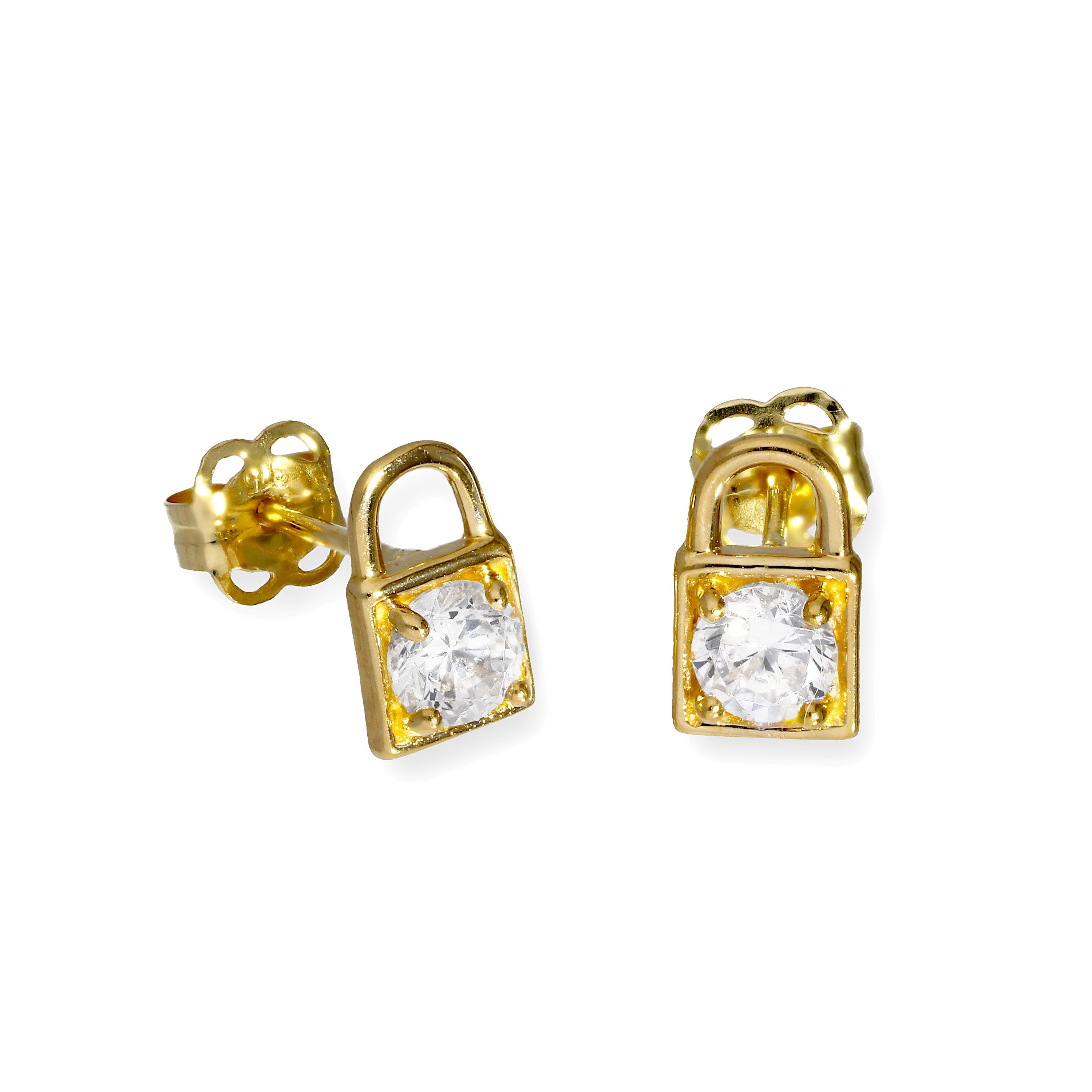 Ohrstecker aus 9 Karat Gold mit CZ-Kristall und Vorhängeschloss