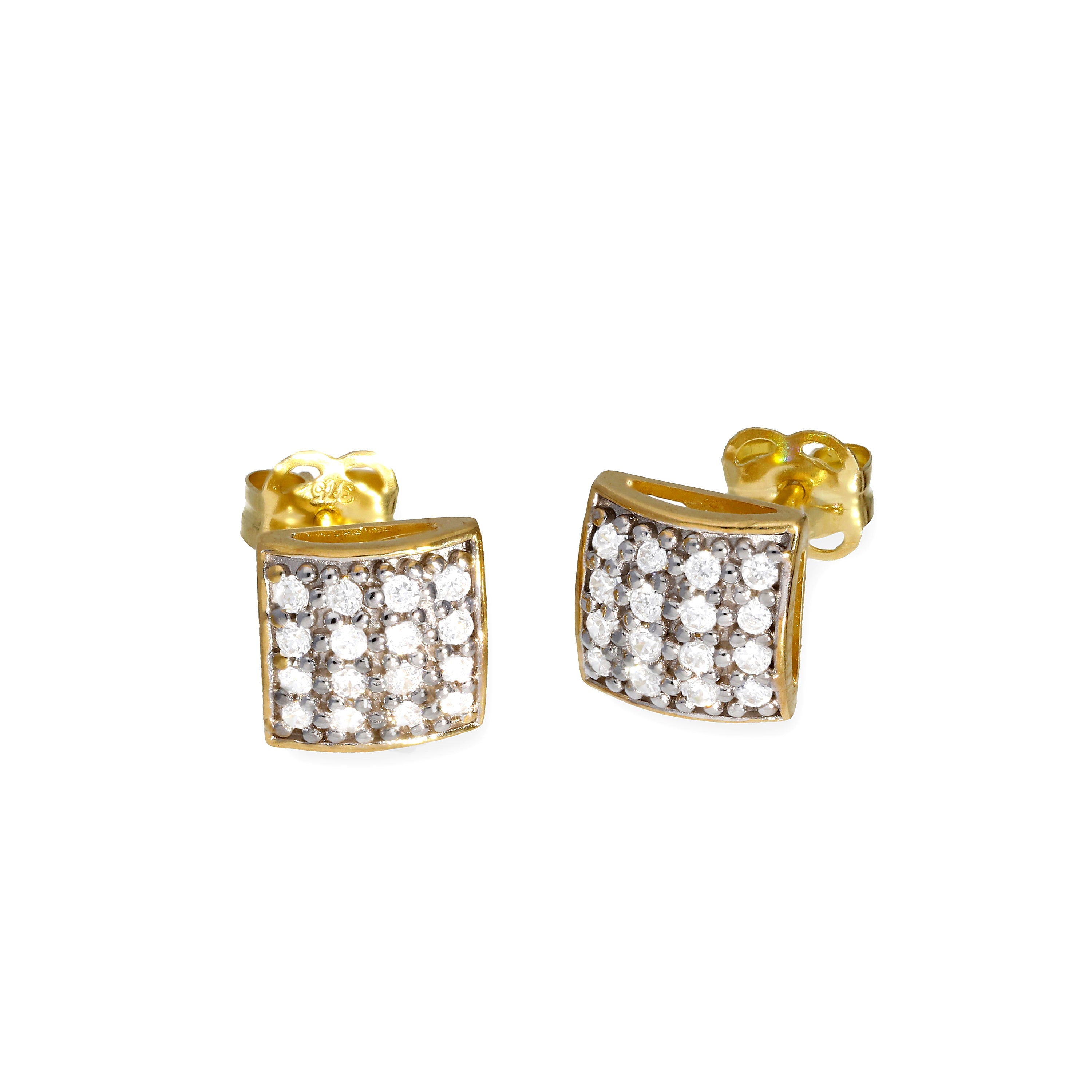 9 Karat Gold & Klar CZ Kristall Quadrat Ohrstecker