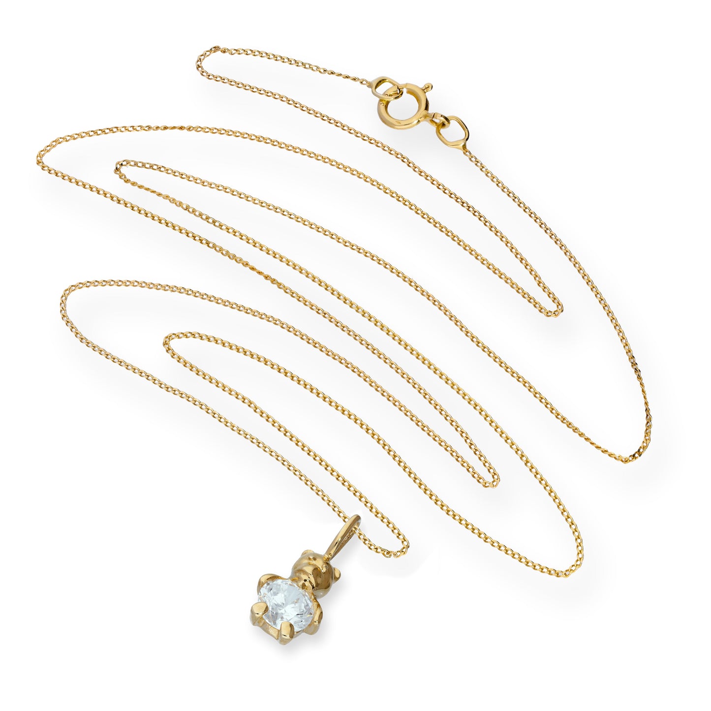 9 Karat Gold & klarer CZ Kristall Teddybär Anhänger Halskette 16 - 20 Zoll