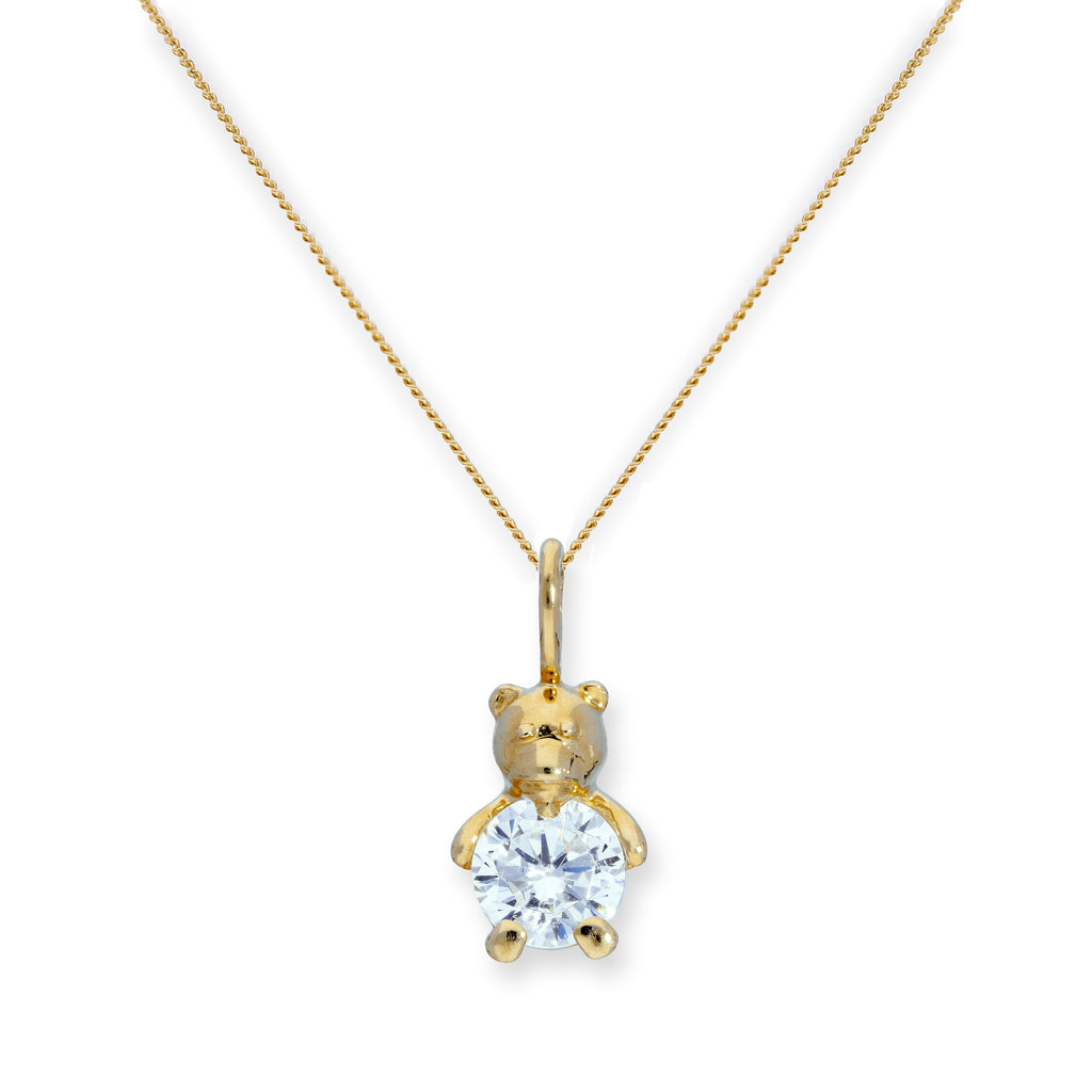 9 Karat Gold & klarer CZ Kristall Teddybär Anhänger Halskette 16 - 20 Zoll