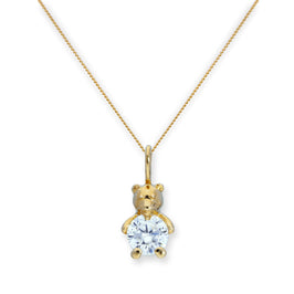 9 Karat Gold & klarer CZ Kristall Teddybär Anhänger Halskette 16 - 20 Zoll