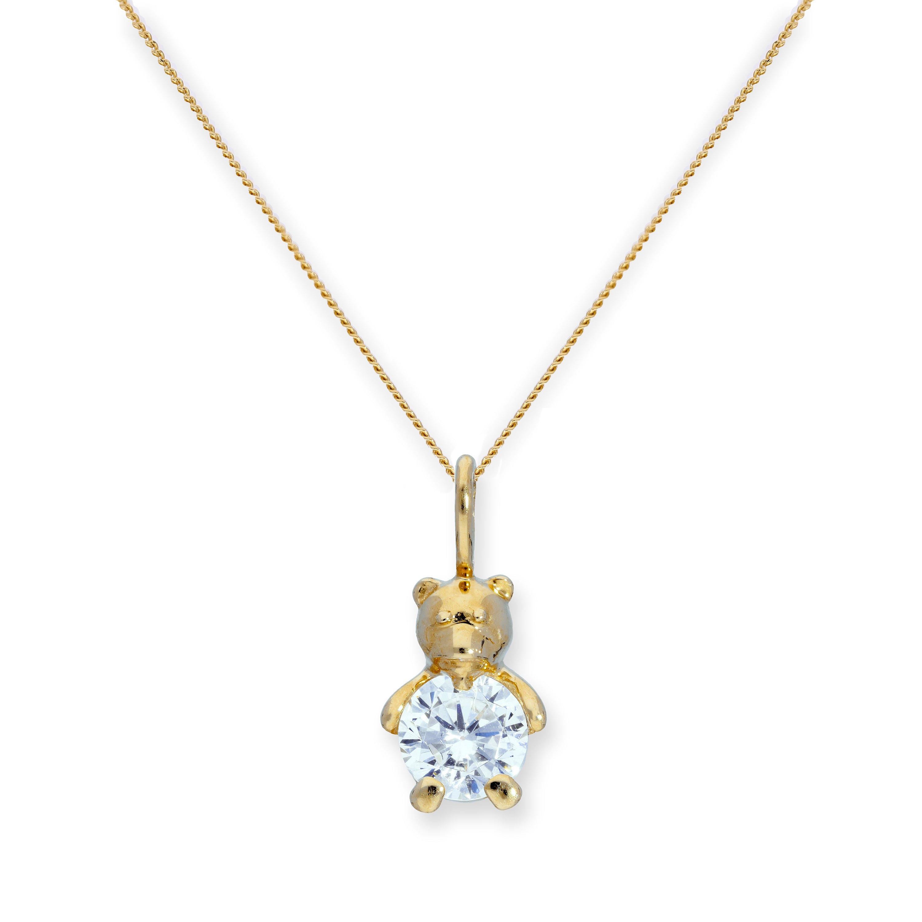 9 Karat Gold & klarer CZ Kristall Teddybär Anhänger Halskette 16 - 20 Zoll