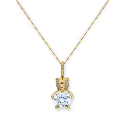9 Karat Gold & klarer CZ Kristall Teddybär Anhänger Halskette 16 - 20 Zoll