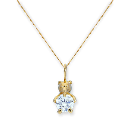 9 Karat Gold & klarer CZ Kristall Teddybär Anhänger Halskette 16 - 20 Zoll