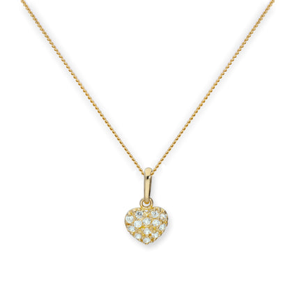 Halskette mit Anhänger aus 9 Karat Gold und klarem CZ-Kristall in flacher Herzform, 16–20 Zoll