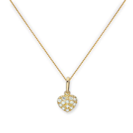 Halskette mit Anhänger aus 9 Karat Gold und klarem CZ-Kristall in flacher Herzform, 16–20 Zoll