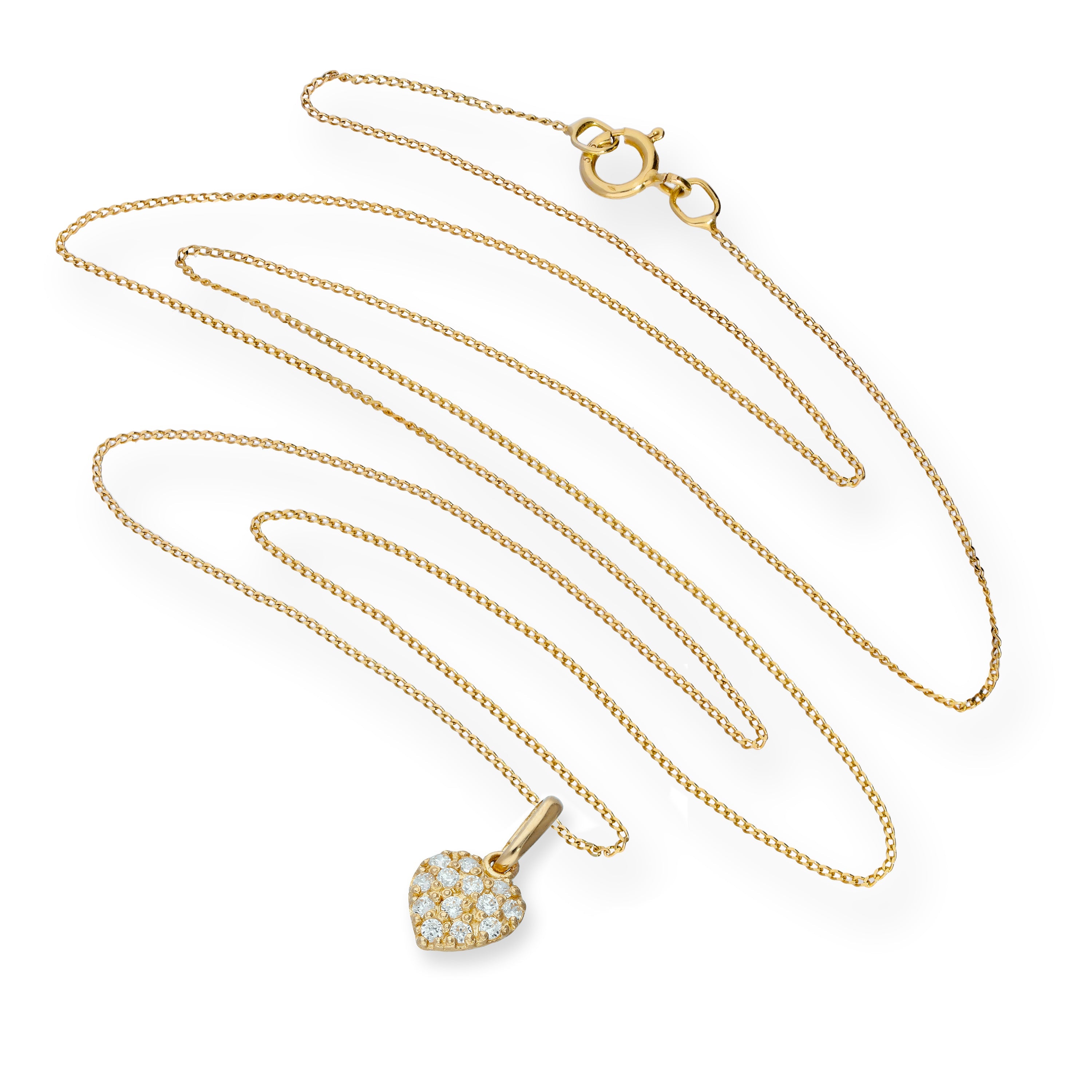 Halskette mit Anhänger aus 9 Karat Gold und klarem CZ-Kristall in flacher Herzform, 16–20 Zoll