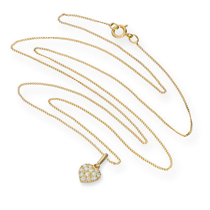 Halskette mit Anhänger aus 9 Karat Gold und klarem CZ-Kristall in flacher Herzform, 16–20 Zoll