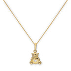 Halskette aus 9 Karat Gold mit Teddybär und klarem CZ-Kristallherz-Anhänger, 16–20 Zoll