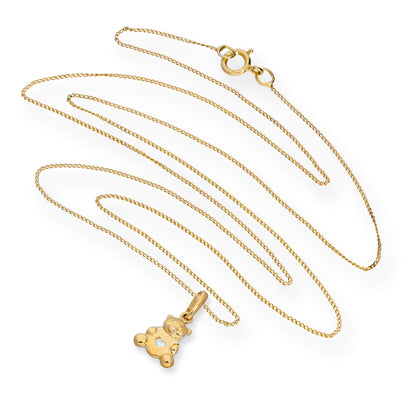 Halskette aus 9 Karat Gold mit Teddybär und klarem CZ-Kristallherz-Anhänger, 16–20 Zoll