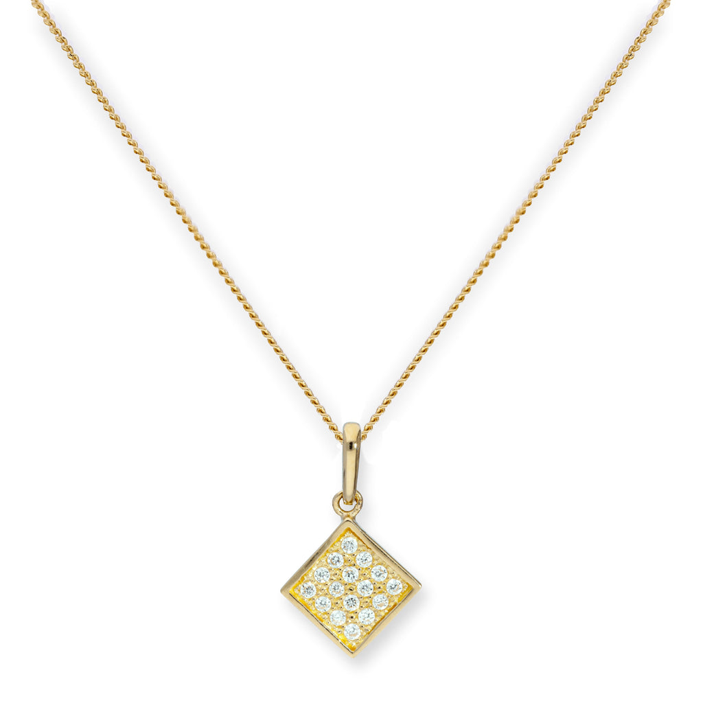 Halskette mit flachem quadratischem Anhänger aus 9 Karat Gold und klarem Zirkonia, 16–20 Zoll