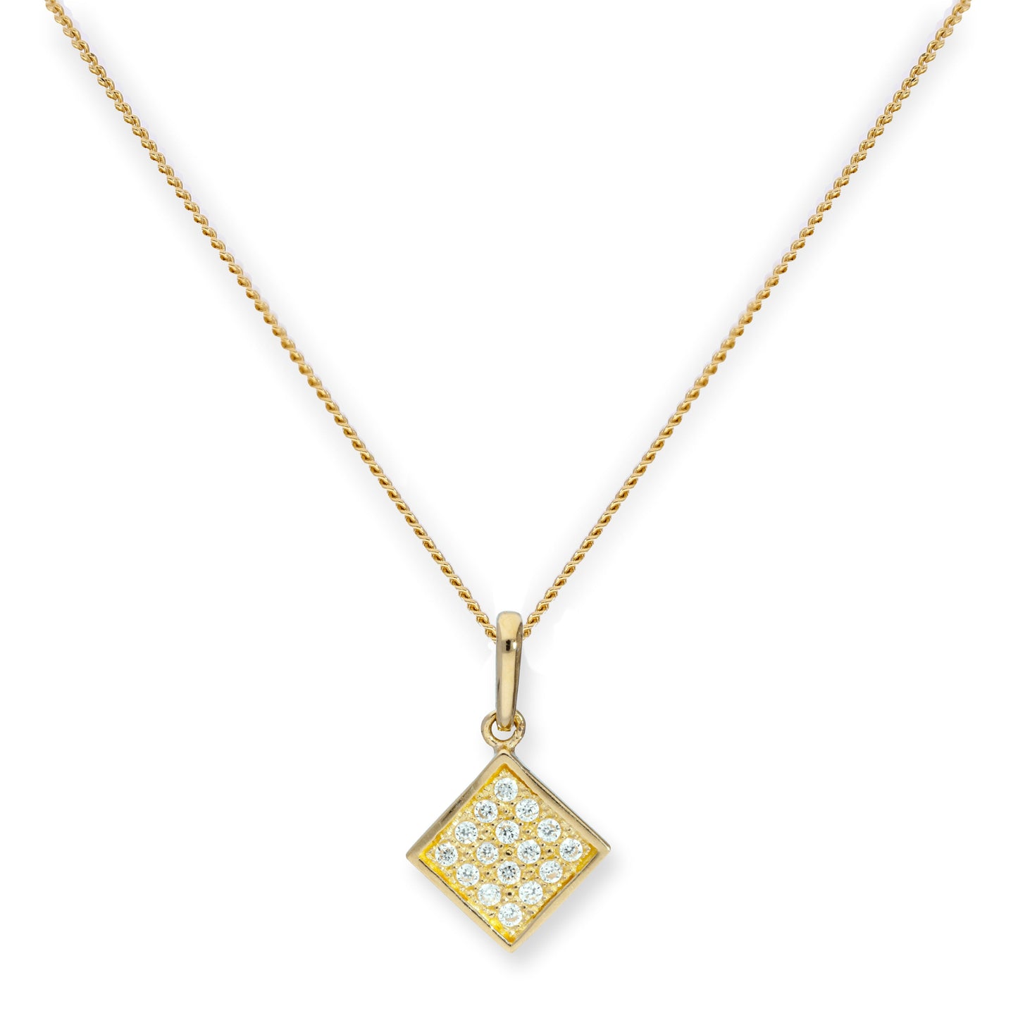 Halskette mit flachem quadratischem Anhänger aus 9 Karat Gold und klarem Zirkonia, 16–20 Zoll