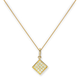 Halskette mit flachem quadratischem Anhänger aus 9 Karat Gold und klarem Zirkonia, 16–20 Zoll