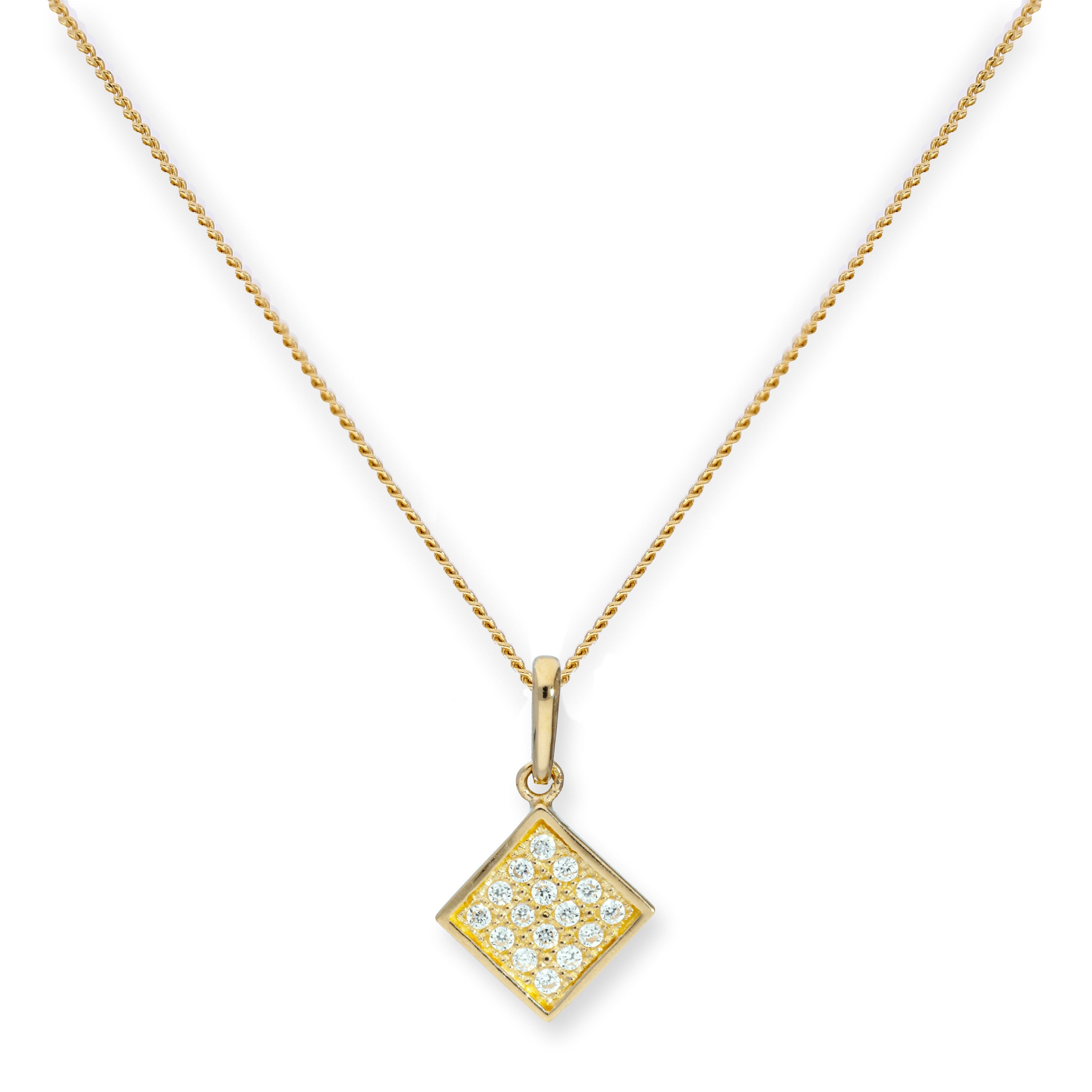 Halskette mit flachem quadratischem Anhänger aus 9 Karat Gold und klarem Zirkonia, 16–20 Zoll