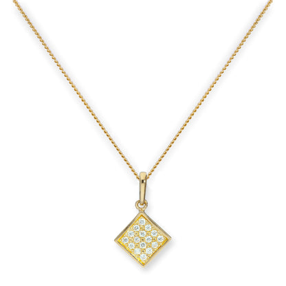 Halskette mit flachem quadratischem Anhänger aus 9 Karat Gold und klarem Zirkonia, 16–20 Zoll