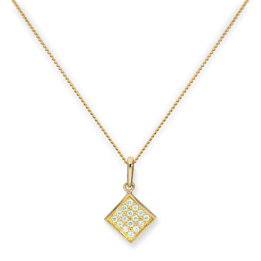 Halskette mit flachem quadratischem Anhänger aus 9 Karat Gold und klarem Zirkonia, 16–20 Zoll