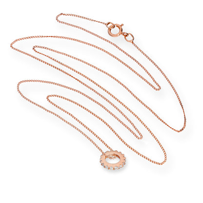 Halskette mit Anhänger aus 9 Karat Roségold und klarem CZ-Kristallrad, 16–18 Zoll