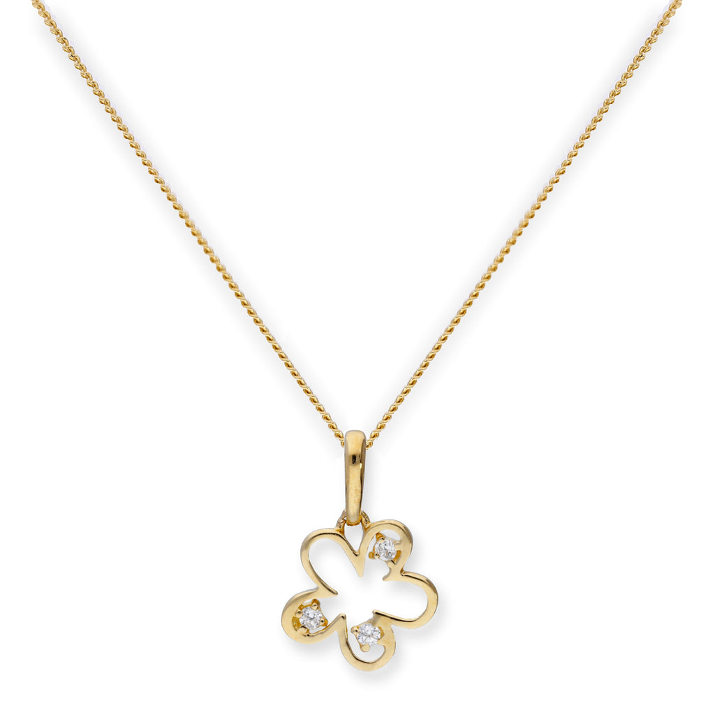 Halskette mit Blumenanhänger aus 9 Karat Gold und klarem Zirkonia, 16–20 Zoll