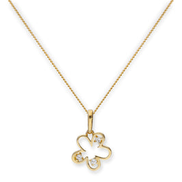 Halskette mit Blumenanhänger aus 9 Karat Gold und klarem Zirkonia, 16–20 Zoll