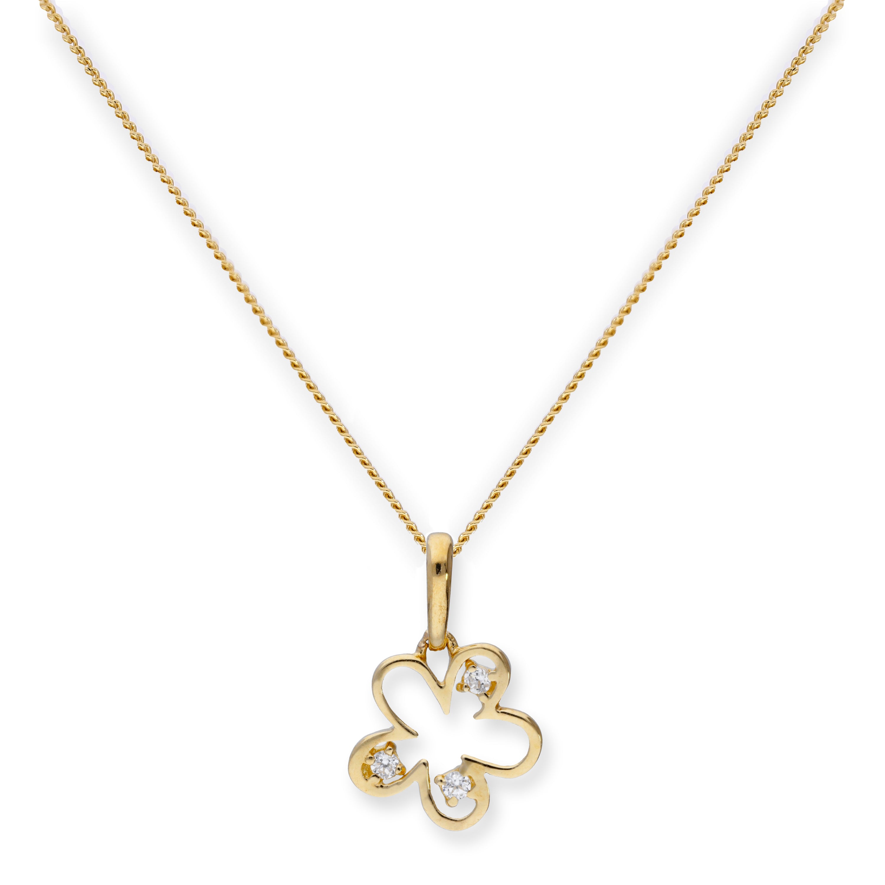 Halskette mit Blumenanhänger aus 9 Karat Gold und klarem Zirkonia, 16–20 Zoll