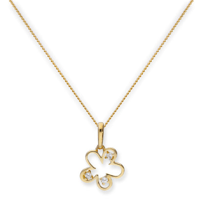 Halskette mit Blumenanhänger aus 9 Karat Gold und klarem Zirkonia, 16–20 Zoll