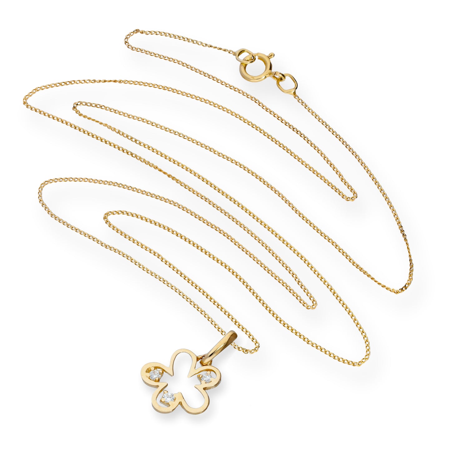 Halskette mit Blumenanhänger aus 9 Karat Gold und klarem Zirkonia, 16–20 Zoll