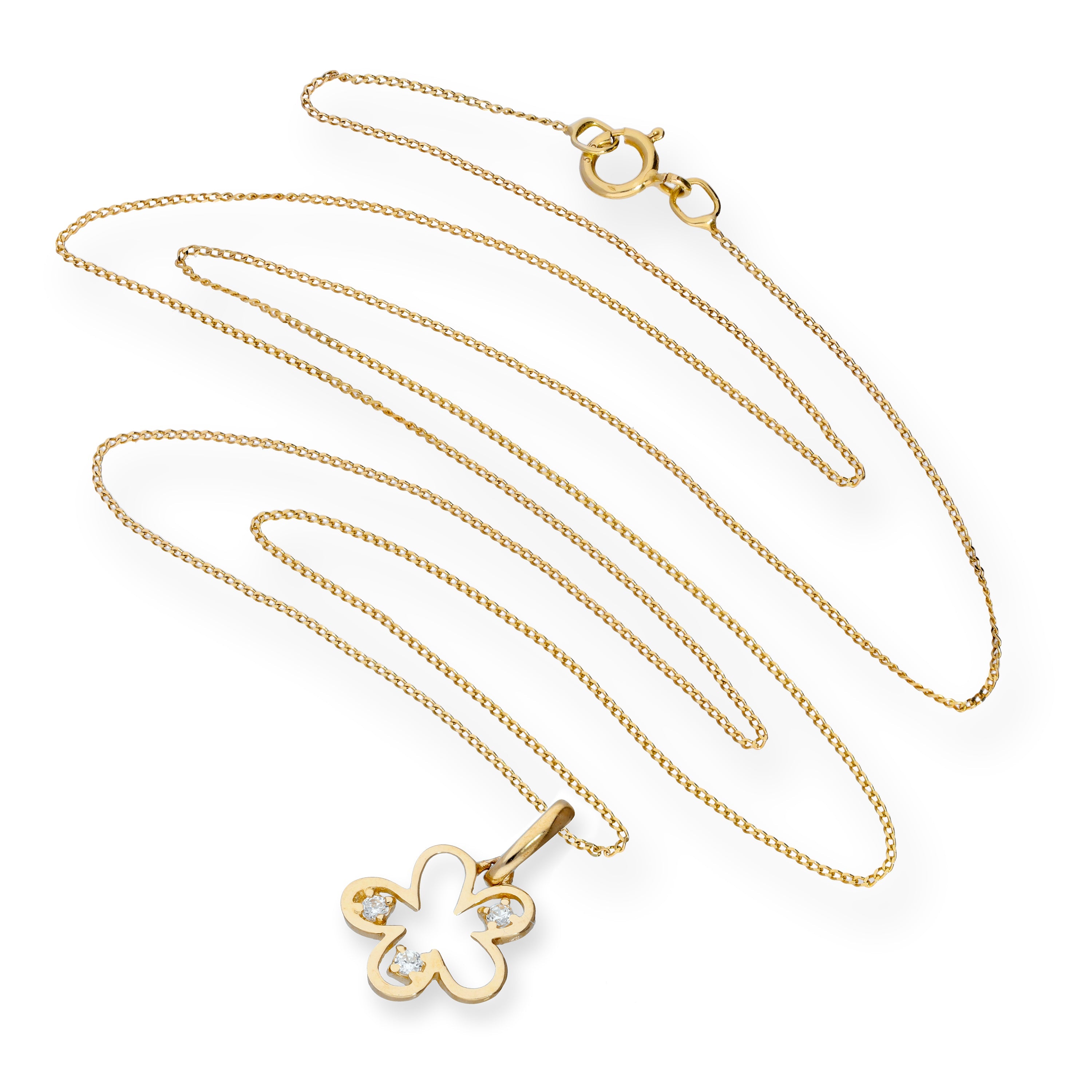 Halskette mit Blumenanhänger aus 9 Karat Gold und klarem Zirkonia, 16–20 Zoll