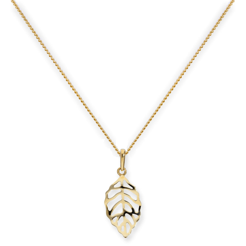 Halskette aus 9 Karat Gold mit ausgeschnittenem Blatt-Anhänger, 40 - 50 cm