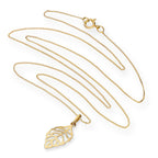 Halskette aus 9 Karat Gold mit ausgeschnittenem Blatt-Anhänger, 40 - 50 cm