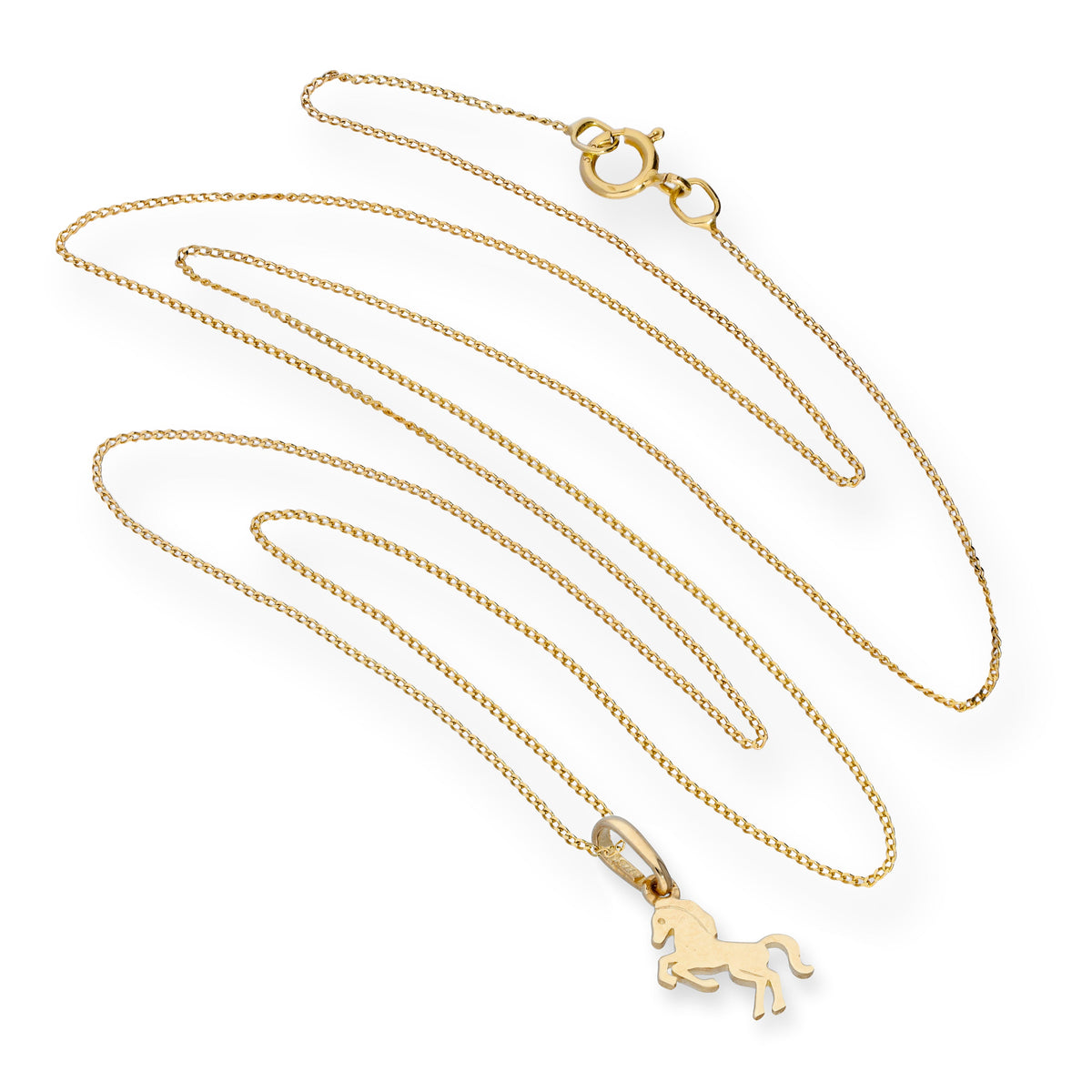 Halskette mit springendem Pferd aus 9 Karat Gold, 40–50 cm