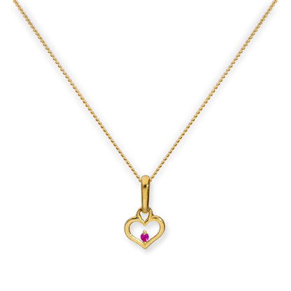 9 Karat Gold Herz Kontur mit Rubin CZ Kristall Anhänger Halskette 40,5 - 51cm