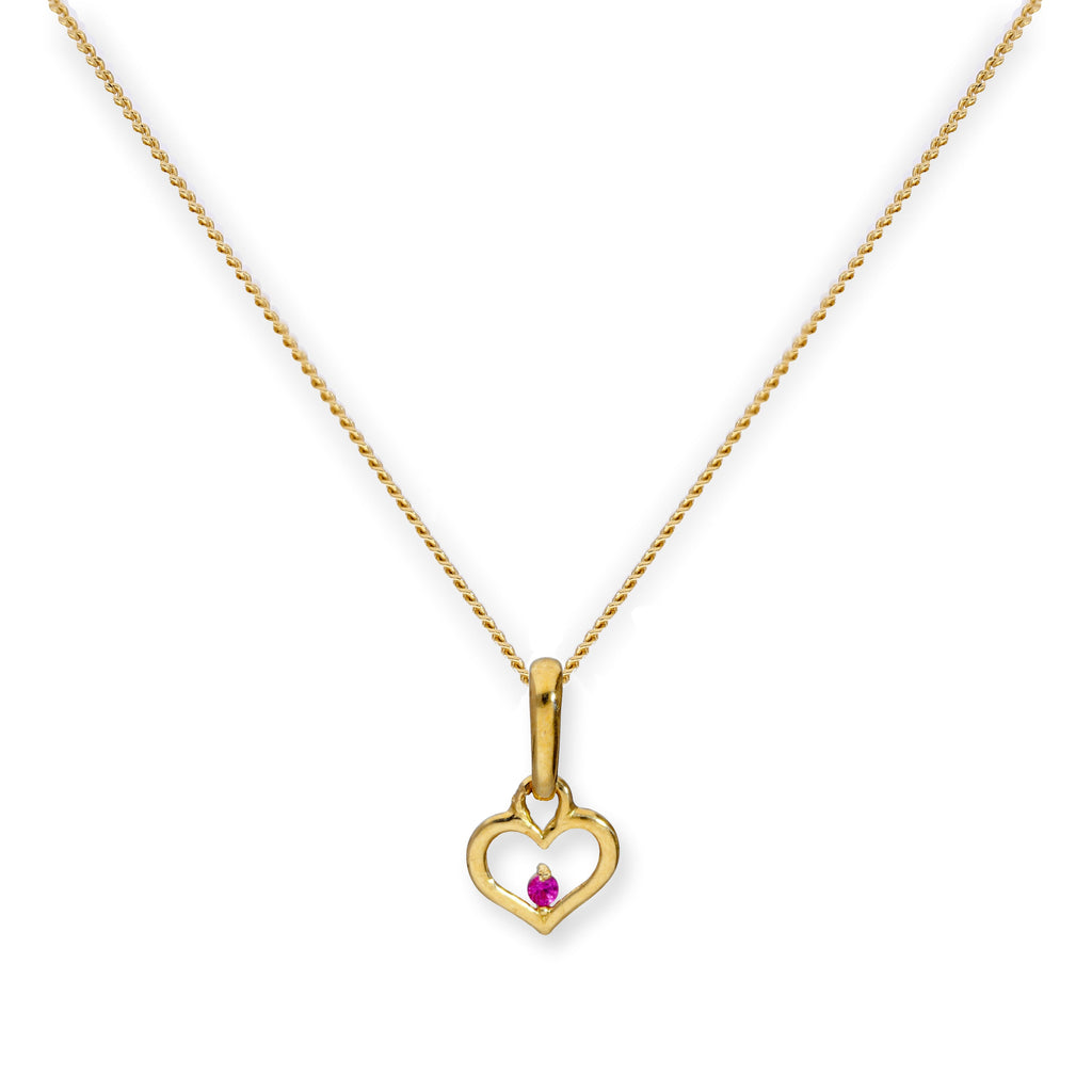 Halskette mit Anhänger aus 9 Karat Gold mit Herzumriss und Rubin-CZ-Kristall 16–20 Zoll