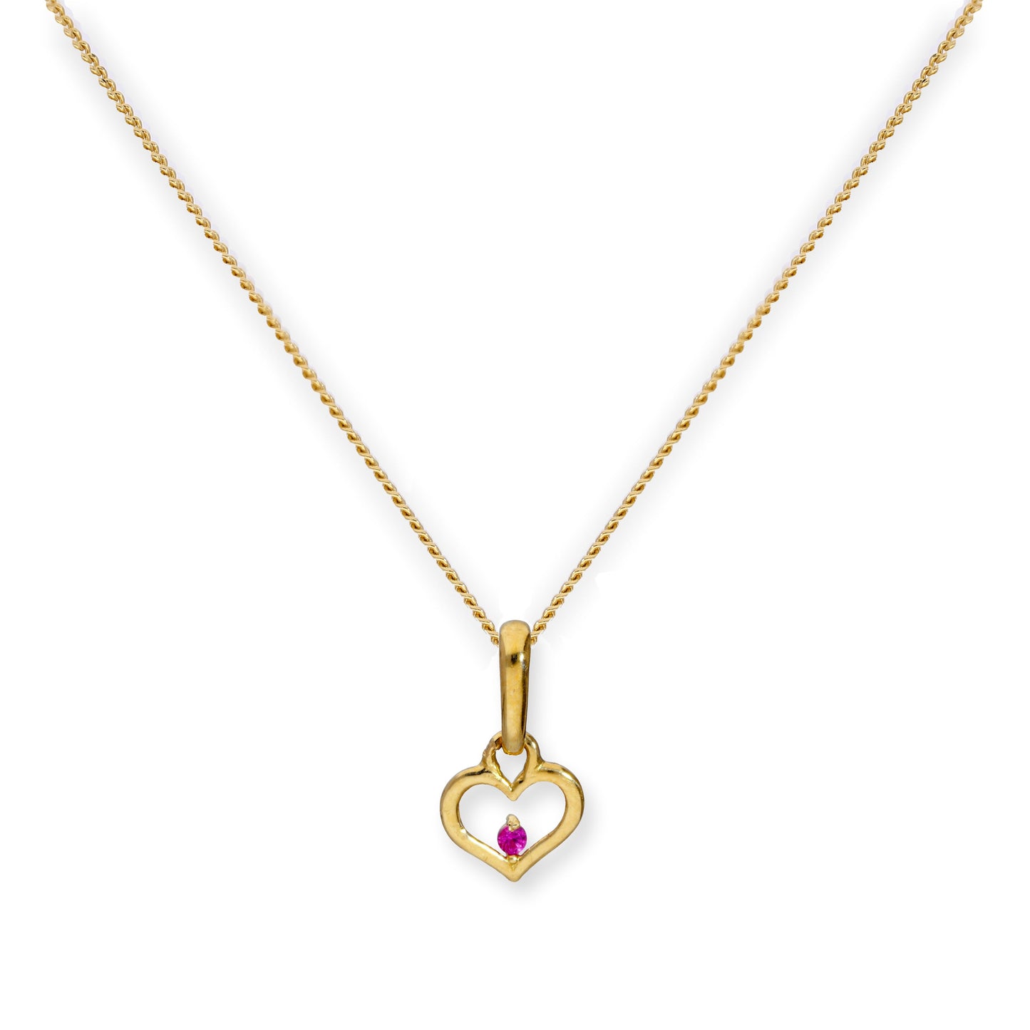 Halskette mit Anhänger aus 9 Karat Gold mit Herzumriss und Rubin-CZ-Kristall 16–20 Zoll