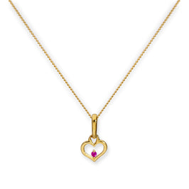 Halskette mit Anhänger aus 9 Karat Gold mit Herzumriss und Rubin-CZ-Kristall 16–20 Zoll
