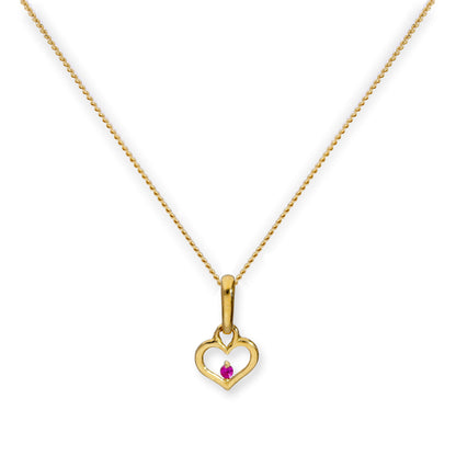 Halskette mit Anhänger aus 9 Karat Gold mit Herzumriss und Rubin-CZ-Kristall 16–20 Zoll