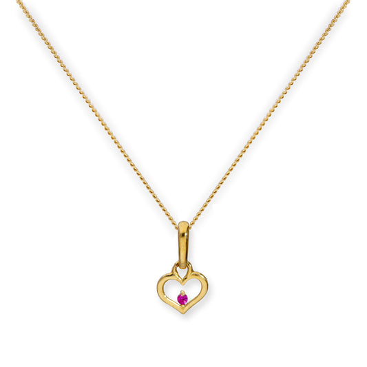 Halskette mit Anhänger aus 9 Karat Gold mit Herzumriss und Rubin-CZ-Kristall 16–20 Zoll